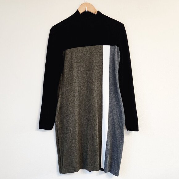 INC Color Block Knit Tunic Sweater Dress Women Sz L Long Sleeve Viscose Blend - Picture 1 of 15